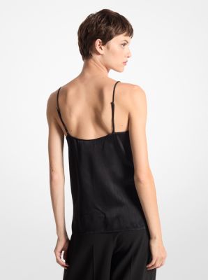Lace Trim Crushed Satin Tank Top image number 1