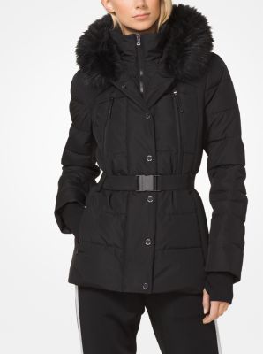 Women's Belted Faux-Fur-Trim Hooded Puffer Coat