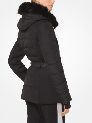 Michael kors faux fur hooded belted deals down puffer coat