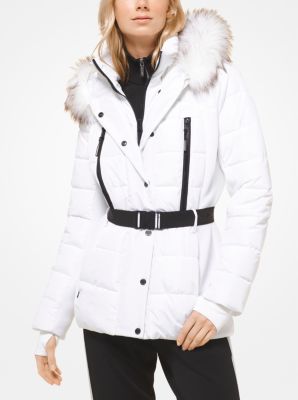 michael kors faux fur hooded belted down puffer coat