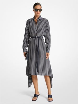 Striped Silk Crepe De Chine Cascade Shirtdress