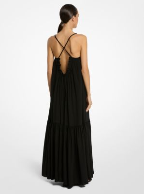 Silk Crepe De Chine Draped Backless Dress image number 1