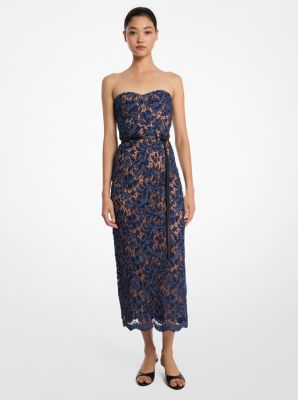 Denim Floral Soutache Lace Strapless Sheath Dress image number 0