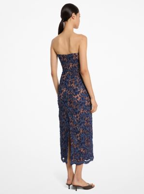 Denim Floral Soutache Lace Strapless Sheath Dress image number 1