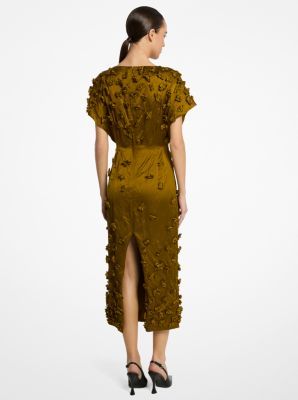 Vestido recto con estampado floral bordado a mano en satén duquesa arrugado image number 1