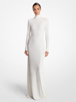 Hand-Embroidered Sequin Stretch Matte Jersey Mock Neck Gown