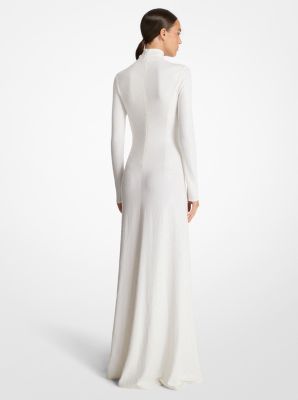 Hand-Embroidered Sequin Stretch Matte Jersey Mock Neck Gown