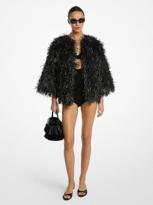Hand-Embroidered Fringe Chubby Jacket image number 0
