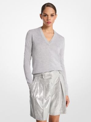 Metallic Viscose Blend V-Neck Sweater