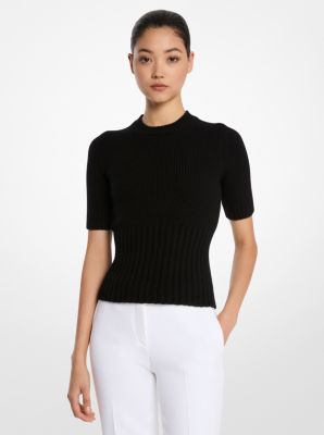 シェリエ Turtleneck short sleeve sweater Cizayoi Women's Short Sleeve Mock Neck Turtleneck Sweater
