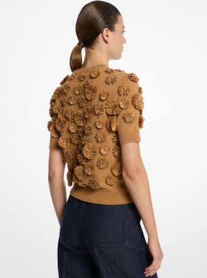 Hand-Embroidered Floral Cashmere Shell Top image number 1