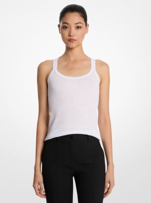 Camiseta de tirantes de mezcla de lino y algodón en punto acanalado superfino