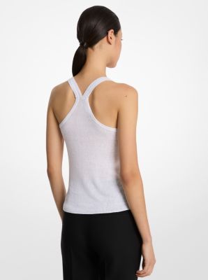 Camiseta de tirantes de mezcla de lino y algodón en punto acanalado superfino