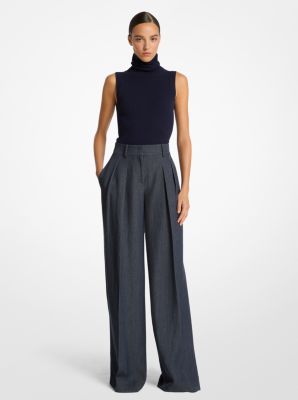 Sharkskin Denim Pleated Trousers