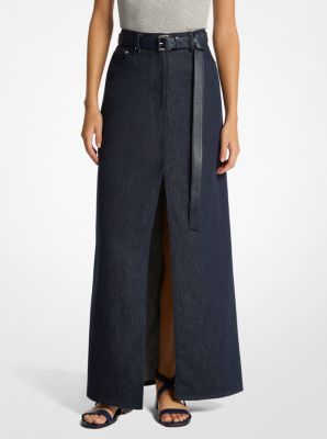 Linen Denim Maxi Skirt image number 0