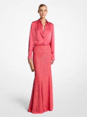 Falda con cola de pez de encaje floral con lentejuelas bordadas a mano