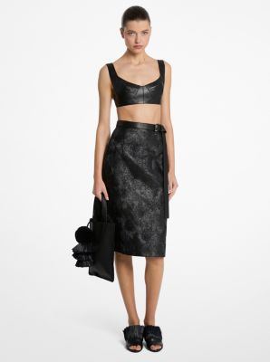 Hand-Embroidered Floral Plongé Leather Skirt image number 0