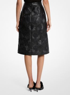 Hand-Embroidered Floral Plongé Leather Skirt image number 1