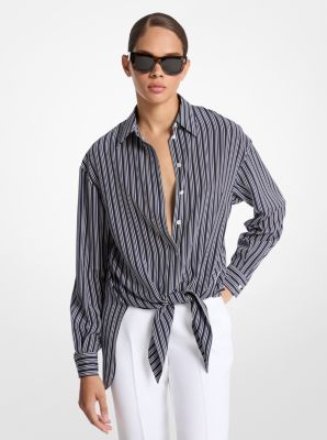 Striped Crepe De Chine Tie-Front Shirt image number 0