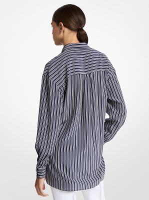 Striped Crepe De Chine Tie-Front Shirt image number 1