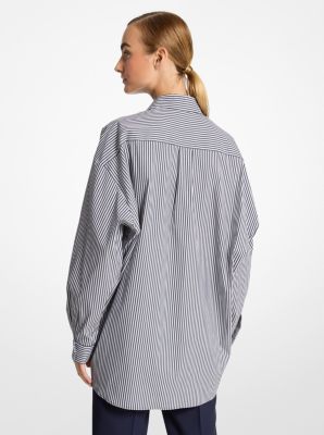 Striped Stretch Cotton Poplin Oversized Shirt image number 1