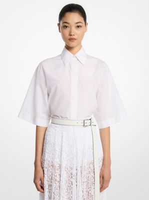 Chemise à col cubain en taffetas de coton et soie