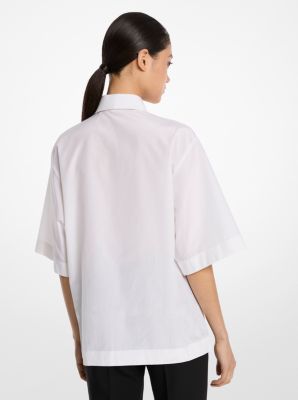 Chemise à col cubain en taffetas de coton et soie
