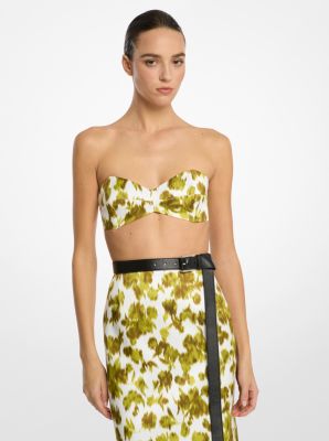 Floral Chiné Satin Duchesse Bandeau Top