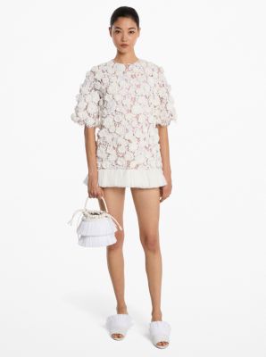 Hand-Embroidered Floral Lace and Fringe Tunic