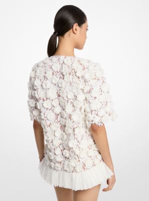 Hand-Embroidered Floral Lace and Fringe Tunic