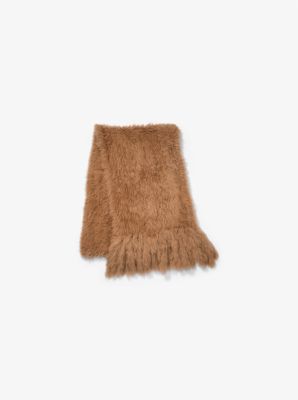 Knitted Cashmere Shearling Blanket Scarf in CARAMEL | Michael Kors