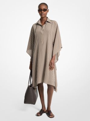 Michael Kors Striped Crepe De Chine Caftan Shirtdress