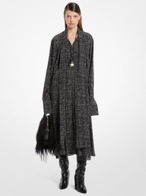 Michael Kors Collection Smudge Glen Plaid Silk Crepe De Chine Scarf Shirtdress