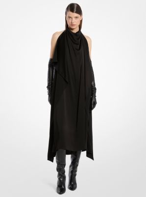 Michael Kors Charmeuse Scarf Halter Dress In Black