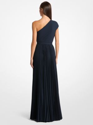 Vestido de noche de georgette plisado con un solo hombro