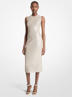 Hand-Embroidered Sequined Stretch Tulle Sheath Dress