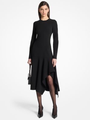 Vestido recto de crepé de lana elástico en cascada