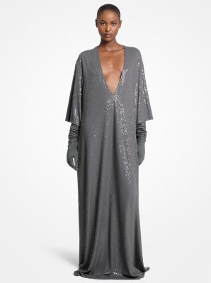 Hand-Embroidered Sequin Stretch Jersey Caftan Gown
