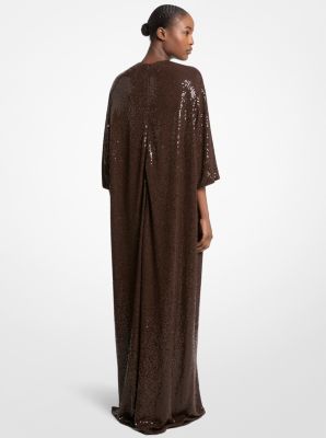 Hand-Embroidered Sequin Crepe Jersey Caftan Gown