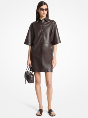 Leather Short-Sleeve Shirt Dress