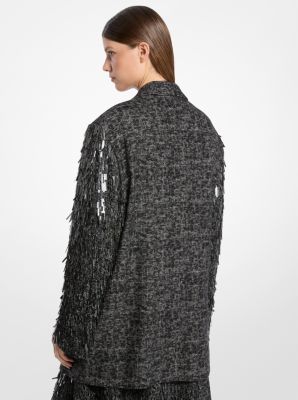 Ryan Hand-Embroidered Smudge Glen Plaid Paillette Wool Blazer