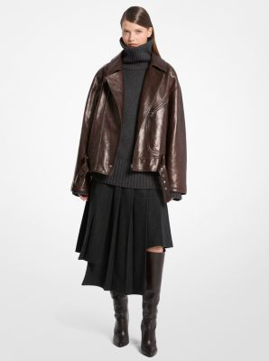 Michael Kors Washed Leather Moto Jacket In Brown