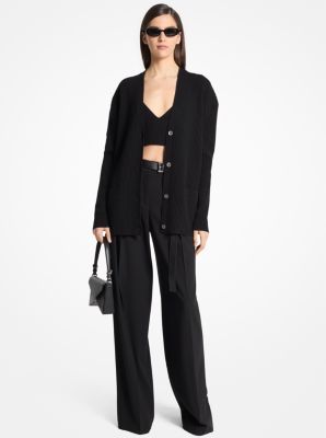 Michael Kors Ribbed Cashmere Blend Cardigan In Black