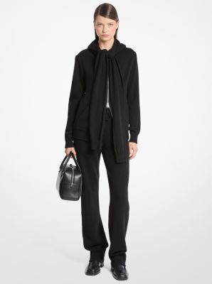 Michael Kors Scarf-effect Cashmere Hoodie In Black