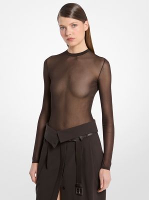 Michael Kors Superfine Sheer Viscose Bodysuit In Brown