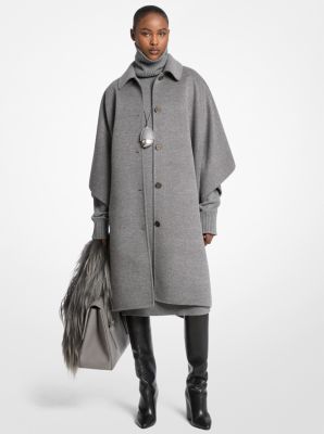 Michael Kors Double Faced Wool Melton Poncho Coat In Gray