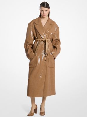 Hand-Embroidered Sequin Wool Slouch Coat