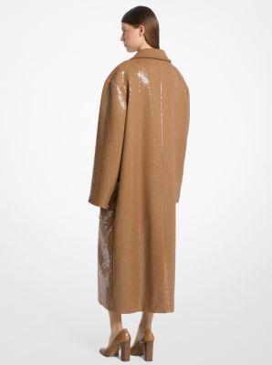 Hand-Embroidered Sequin Wool Slouch Coat