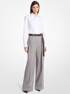 Dogtooth Stretch Wool Pleated Trousers