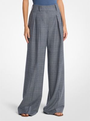 Pantalón holgado de lana a cuadros Glen con pliegues